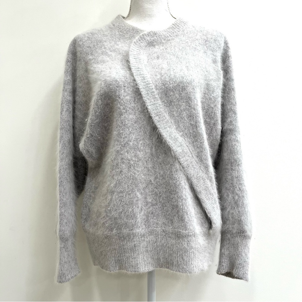 Vintage Humming light gray angora fuzzy knit sweater dolman sleeves Asymmetrical